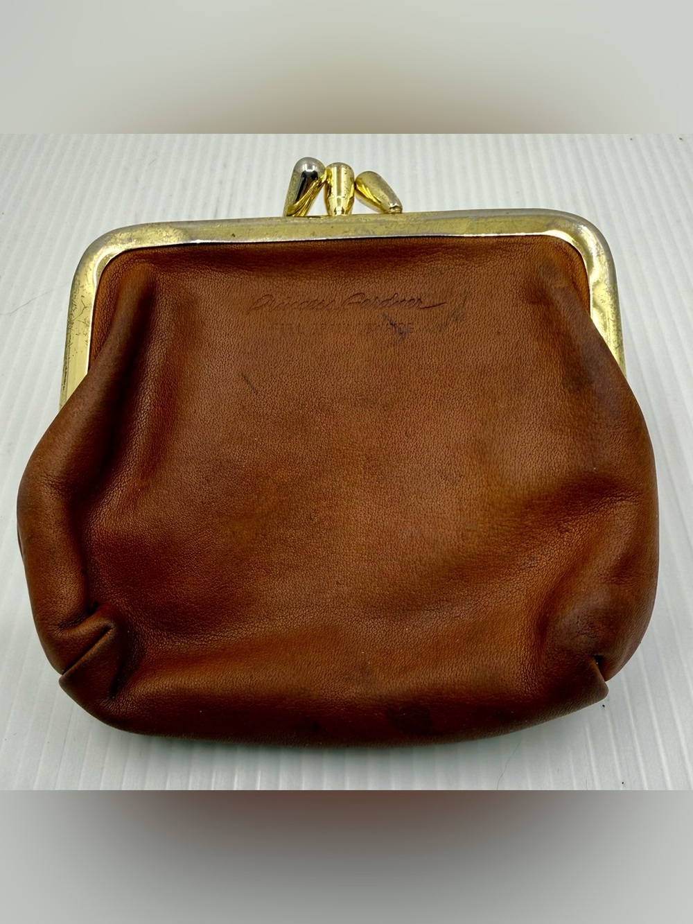 Princess Gardner Brown Leather Kiss-Lock Coin Purse with Gold Frame Vintage